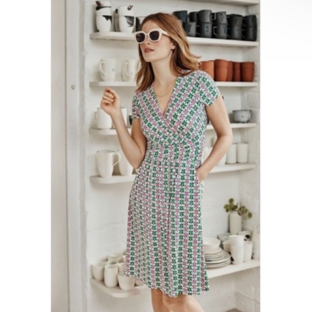 Boden Pink and Green Patterned Dress